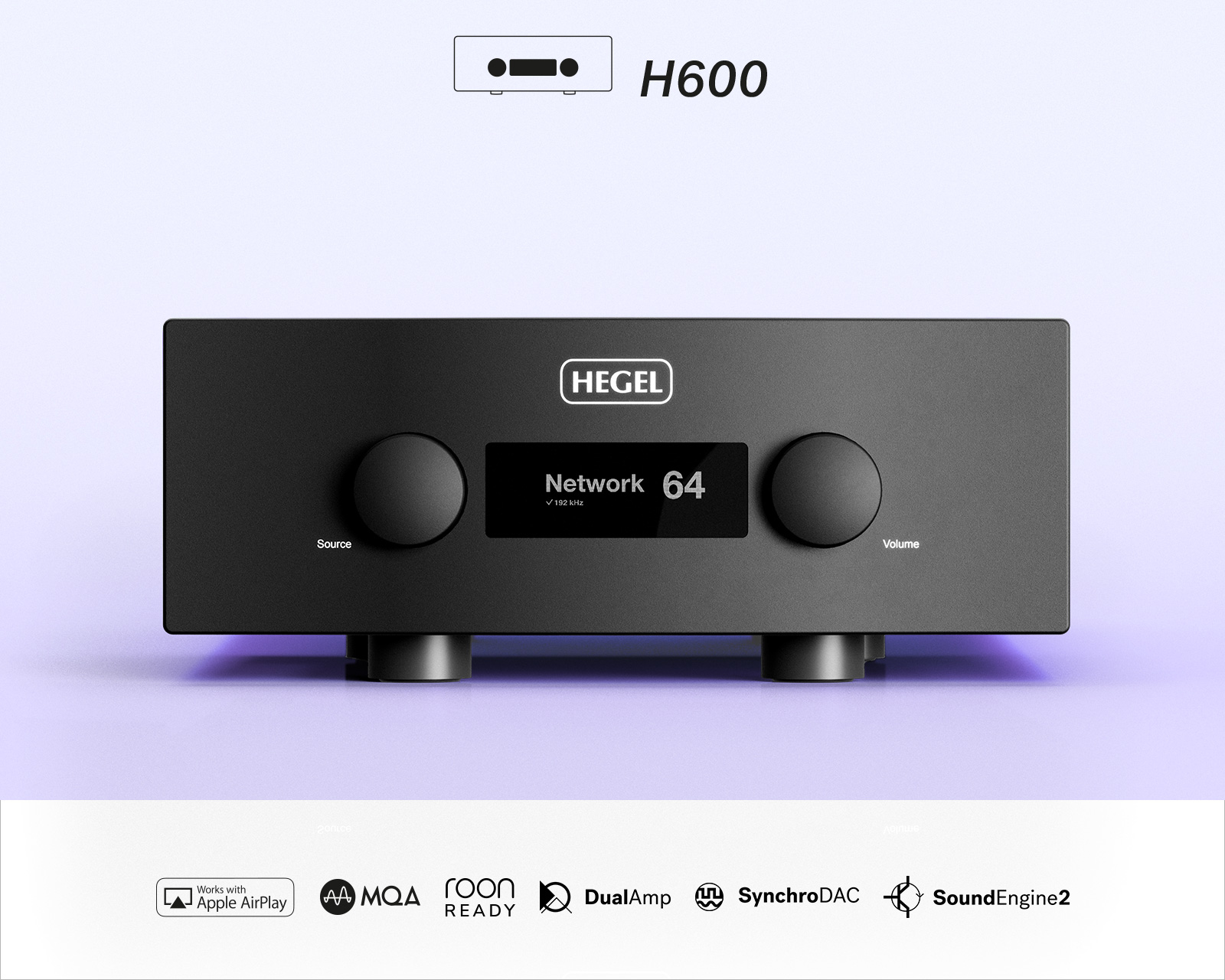 HEGEL H600 的参考级合并式放大器。 这款放大器在 8 欧姆负载下功率达 303 瓦, 阳尼系数 4000,能够驱动低至 2 欧姆的负载,性能强大,可游刃有余地驱动任何扬声器。