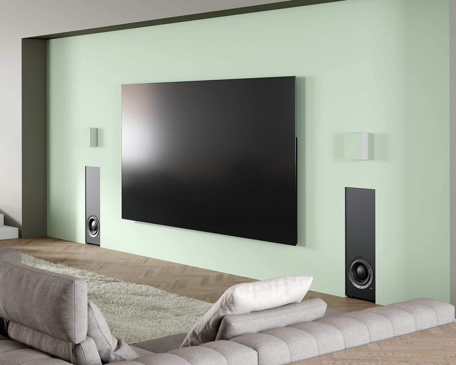 Lyngdorf DW-1 是一款高性能入墙式低音单元，专为需要超薄低音解决方案的定制安装而设计。其坚固密封的箱体易于安装，完美适配 10 厘米的墙体空腔，而加高的设计则提供了更大的内部容积，从而带来卓越的低音延展。